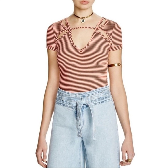 Free People | Frenchie Striped Cut Out Ribbed 90’s Y2K Tee - Picture 10 of 14